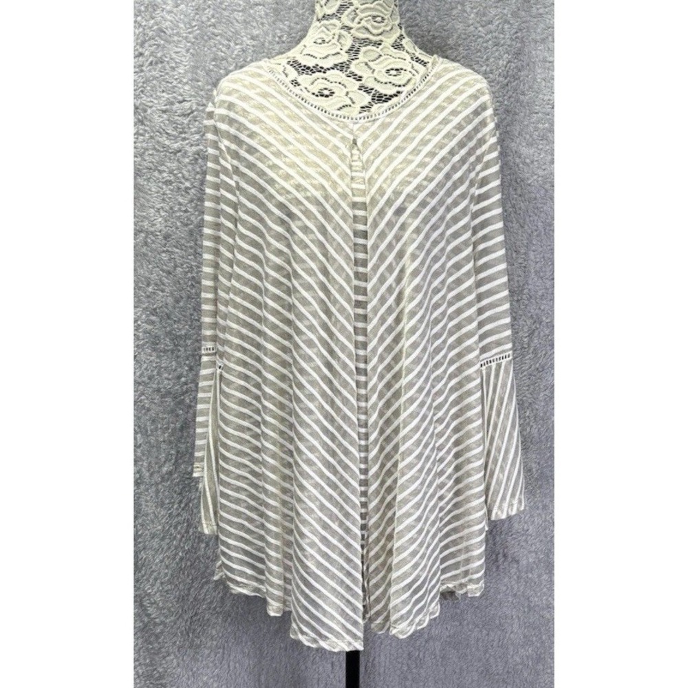Studio Woman JPR Tan White Striped Bell Sleeve Tunic Top 2X Boho Layered Blouse